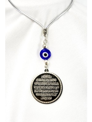 Biuti Yassı Nazar Boncuklu Siyah Çelik Çift Taraflı Ayetel Kürsi /nazar Ayeti Araba Dikiz Ayna Süsü