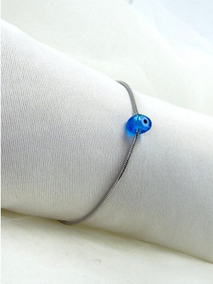 Biuti Turkuaz Cam Nazar Boncuklu Çelik Bileklik El Yapımı Hediyelik Aksesuar