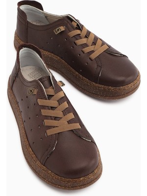 Limoya Judi Hakiki Deri Kahve Rahat Tabanlı Kadın Yazlık Sneakers
