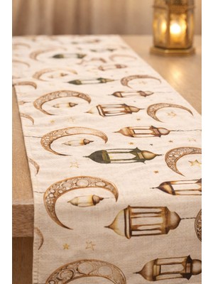Ramazan Temalı Duck Dijital Baskı Runner 140X40 cm + 6 Adet Peçetelik Set – Leke Tutmaz Modern – Özdağ Home Concept