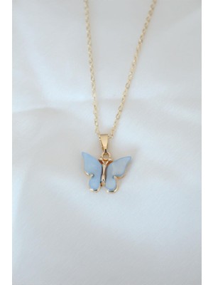 Prativas Gold Renk Kaplama Buz Mavisi Renk Sedefli Kelebek Kolye – PRT3500EB10017