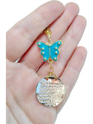 Biuti Metal Ayetel Kürsi Araba Dikiz Ayna Süsü Turkuaz Renkli Metal Kelebek Hediyelik Lüks Aksesuar