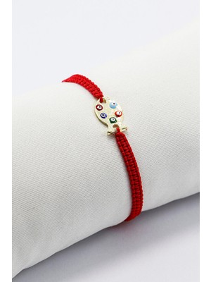 Biuti Renkli Nazar Boncuklu Metal Balık Ayarlanabilir Asansörlü Kırmızı Bileklik