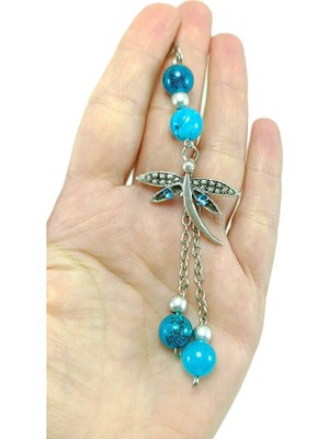 Biuti Turkuaz Parlak Taşlı Metal Yusufçukı Araba Dikiz Ayna Süsü, Yeni Araba Hediyesi