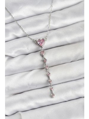 Prativas 316L Çelik Zincir Gümüş Renk Pembe Kalp Kadın Kolye - PRT3500EB10118