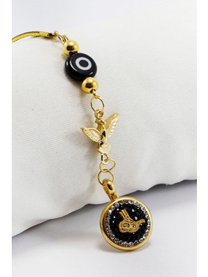 Biuti Siyah Cam Yassı Nazar Boncuklu Anka Kuşu Parlak Taşlı Osmanlı Tuğrası Figürlü Araba Dikiz Ayna Süsü