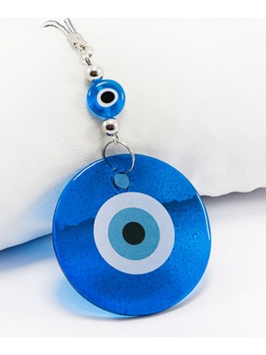 Biuti El Yapımı Yassı Cam Nazar Boncuklu Lacivert Cam Nazarlı Araba Dikiz Ayna Süsü, Yeni Araba Hediyesi