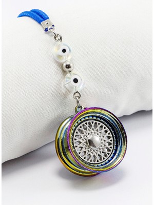 Biuti Boncuklu Renkli Jantlı Mini Araba Dikiz Ayna Süsü, Yeni Araba Hediyesi