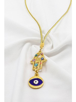 Biuti Komple Altın Kaplama Renkli Hamse Nazar Gözlü Dikiz Ayna Süsü, Yeni Araba Hediyesi