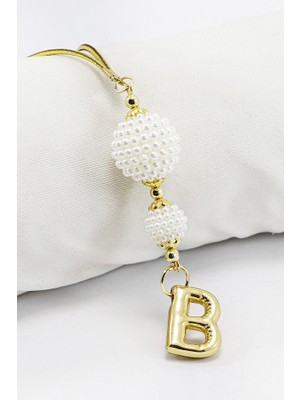 Biuti Beyaz Incili Böğürtlen Aksesuarlı Bombeli B Harfli Dikiz Ayna Süsü, Hediyelik Yeni Araba Hediyesi