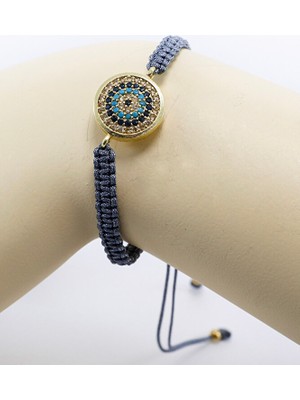 Biuti Füme Renkli Asansörlü Gold Zirkon Taşlı Nazar Bileklik, Hediyelik Bileklik