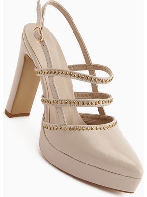 Limoya Milea Bej Zımba Detaylı Kadın Platform Topuklu Ayakkabı