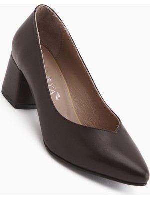 Limoya Ferida Hakiki Deri Kahve Kalın Topuklu Kadın Ayakkabı