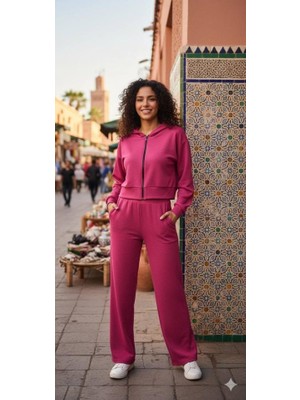 Livizmir Moda Kadın Uzun Kollu Kapüşonlu Hırka ve Pantolon Ikili Takim