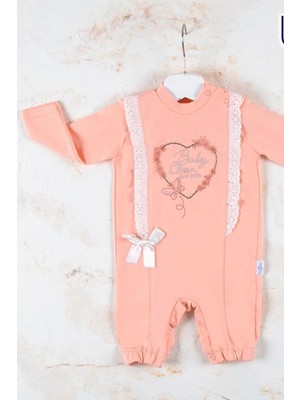 Love Kalp Nakışlı % 100 Pamuk Kız Bebek Tulumu