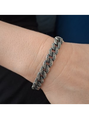 Bir Gümüş Aşkı 925 Ayar Gümüş Otantik Desenli Gurmet Model Erkek Bileklik 9 mm