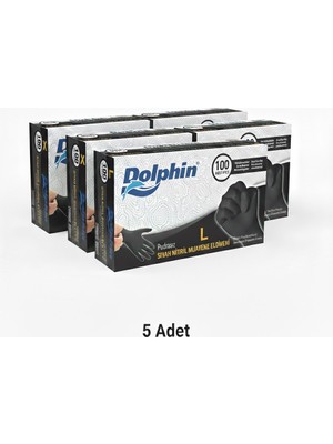Dolphin Pudrasız Siyah Nitril Muayene Eldiven - 5 Kutu - L Beden - Kutuda 100 Adet