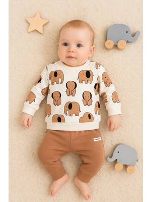 Fil Desenli 2'li % 100 Pamuk Erkek Bebek Takımı