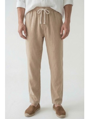 Veleno Erkek Palazzo Pantolon Bej Geniş Paça Arka Cepli Yüksek Bel