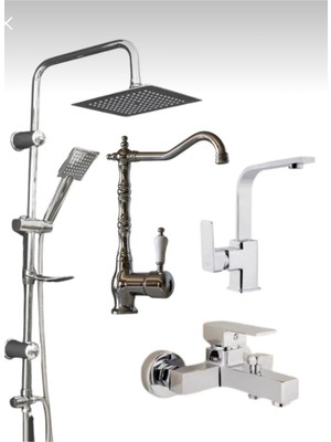 Krom Robot-Banyo-Lavabo-Mutfak Batarya 4 Lü Set