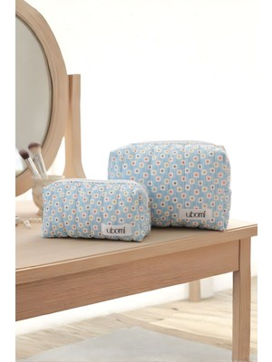 Ubomi Frezy Çiçekli Makyaj Çantası Kişisel Bakım Çantası İkili Set