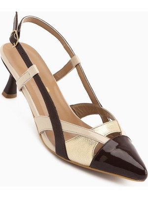 Limoya Merry Hakiki Deri Bej Burnu Kapalı Kadın Topuklu Ayakkabı