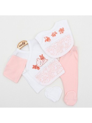 Zeynuko Kız Bebek Çiçekli Tavşanlı Ayıcık 5'li Yenidoğan Hastane Çıkışı Zıbın Seti