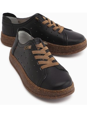 Limoya Judi Hakiki Deri Siyah Rahat Tabanlı Kadın Yazlık Sneakers