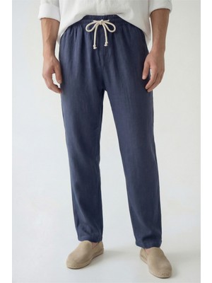 Veleno Erkek Palazzo Pantolon Lacivert Geniş Paça Arka Cepli Yüksek Bel