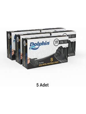 Dolphin Pudrasız Siyah Nitril Muayene Eldiven - 5 Kutu - S Beden - Kutuda 100 Adet