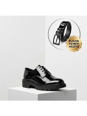 Growish GR0227 Hakiki Rugan Deri Kalın Taban KEMER HEDİYELİ Klasik Spor Casual Bağcıklı Üst Kalite Business Erkek Klasik Ayakkabı