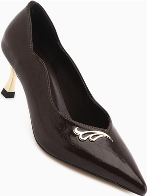 Limoya Liona Kahve Toka Detaylı Kadın Topuklu Ayakkabı Stiletto