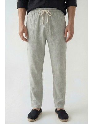 Veleno Erkek Palazzo Pantolon Gri Geniş Paça Arka Cepli Yüksek Bel