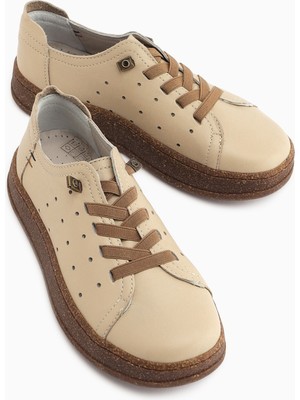 Limoya Judi Hakiki Deri Bej Rahat Tabanlı Kadın Yazlık Sneakers
