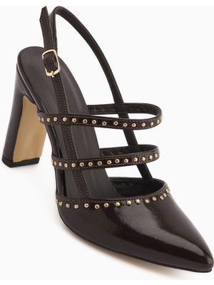 Limoya Mandy Kahve Zımba Detaylı Kadın Topuklu Ayakkabı