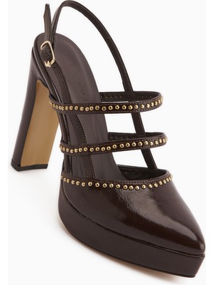 Limoya Milea Kahve Zımba Detaylı Kadın Platform Topuklu Ayakkabı