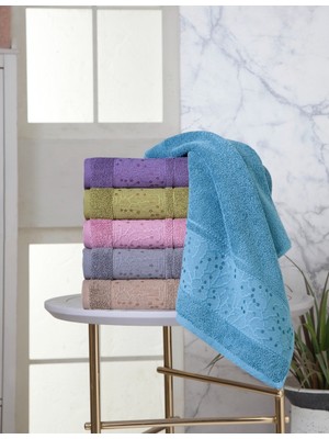 Fiesta Fiyonk Renkli %100 Pamuklu Deluxe Bukle Jakarlı 50X90 6 Lı El Yüz Havlusu