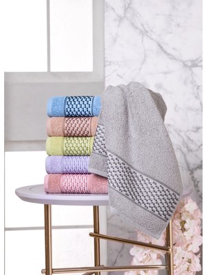 Fiesta Fiyonk Renkli %100 Pamuklu Deluxe Bukle Jakarlı 50X90 6 Lı El Yüz Havlusu