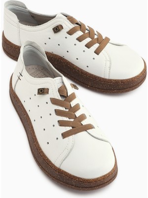 Limoya Judi Hakiki Deri Beyaz Rahat Tabanlı Kadın Yazlık Sneakers