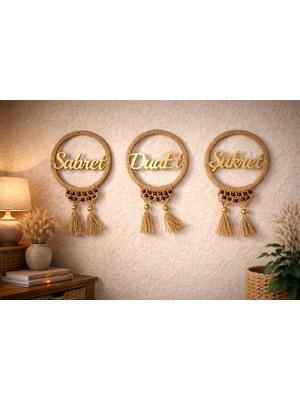 Bhava Lara Bohem Jüt Duvar Süsü Seti – “sabret Dua Et Şükret” Yazılı 3’lü Dekoratif Duvar Aksesuarı, Püsküllü El Yapımı Tasarım