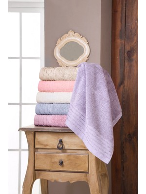 Fiesta Fiyonk Renkli %100 Pamuklu Deluxe Bukle Jakarlı 50X90 6 Lı El Yüz Havlusu
