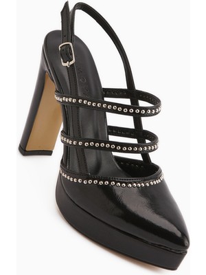 Limoya Milea Siyah Zımba Detaylı Kadın Platform Topuklu Ayakkabı