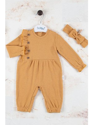 Düğme Detaylı Bandanalı % 100 Pamuk Kız Bebek Tulumu