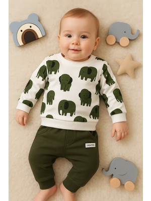 Fil Desenli 2'li % 100 Pamuk Erkek Bebek Takımı