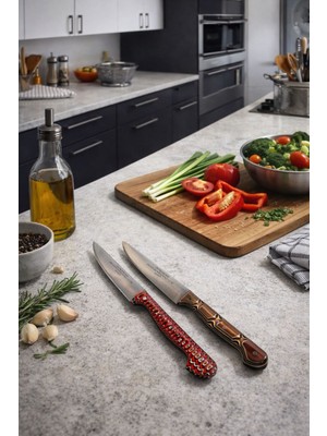 Seymen Bıçakçılık Sürmene 13 cm El Yapımı Sıcak Dövme Mutfak Bıçağı 2’li Set – Ömür Boyu Garantili