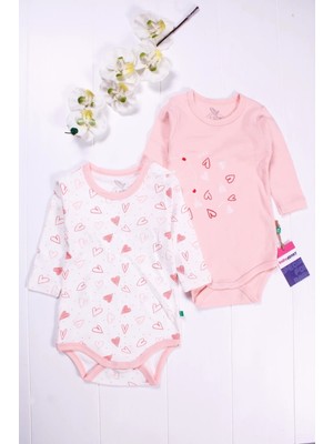 Kalp Desenli Uzun Kol 2'li Kız Bebek Body Seti