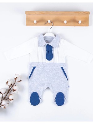 Kravat Aksesuarlı Ayaklı % 100 Pamuklu Erkek Bebek Tulumu