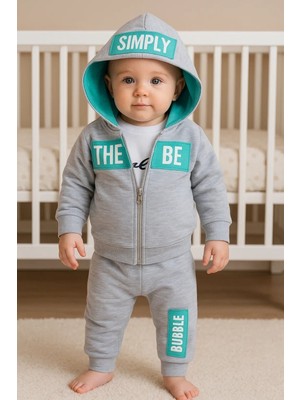 Simply Desenli Kapişonlu 3'lü Erkek Bebek Takımı