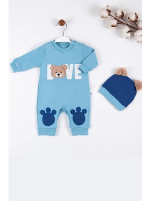 Love Bear Nakışlı % 100 Pamuk Erkek Bebek Tulumu