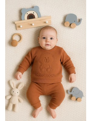 Bear Gofre Kabartmalı 2'li Erkek Bebek Takımı